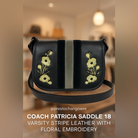 Coach Black and Gold Floral Crossbody Bag w! Silver and Black Coach Tags